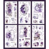 Scrapbooking Vintage květinové samolepky - Fialové, 6 kusů