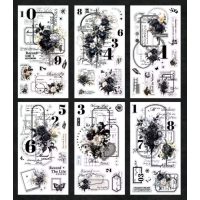 Scrapbooking Vintage květinové samolepky - Černé, 6 kusů