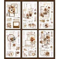 Scrapbooking Vintage květinové samolepky - Hnědé, 6 kusů