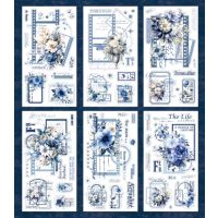 Scrapbooking Vintage květinové samolepky - Modré, 6 kusů