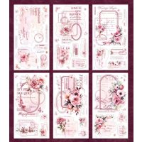 Scrapbooking Vintage květinové samolepky - Růžové, 6 kusů