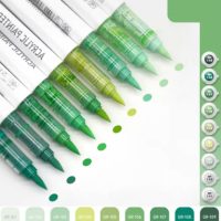 Scrapbooking akrylové brush peny - Green series, 9 kusů