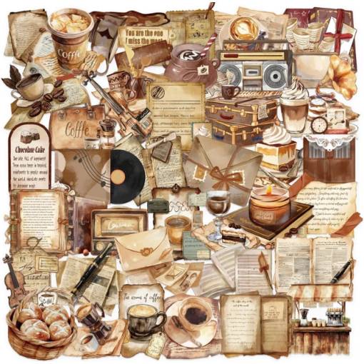 Foto - Scrapbooking vintage coffee samolepky - 50 kusů
