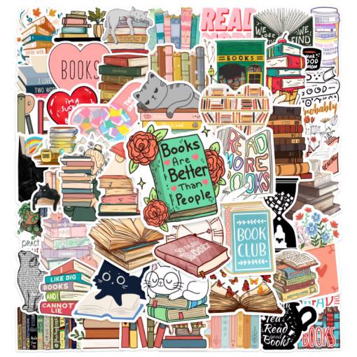 Foto - Scrapbooking samolepky - Knížky a kočky, 50 kusů