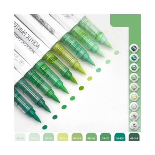 Foto - Scrapbooking akrylové štětcové fixy - Green series, 9 kusů