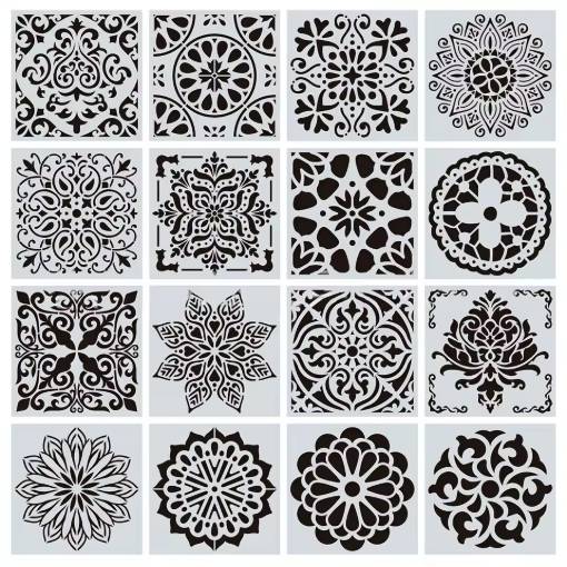 Foto - Scrapbooking sada šablon na kreslení - Vzor mandala, 16 kusů