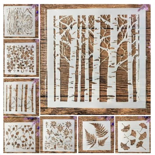 Foto - Scrapbooking sada šablon na kreslení - Vzor stromů a listů, 8 kusů