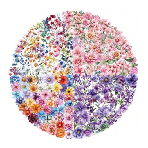 Foto - Scrapbooking samolepky - Barevné květiny, 200 kusů