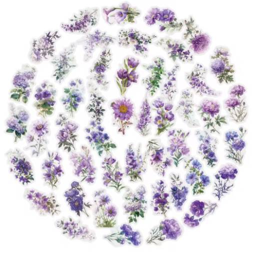 Foto - Scrapbooking samolepky - Fialové květiny, 50 kusů