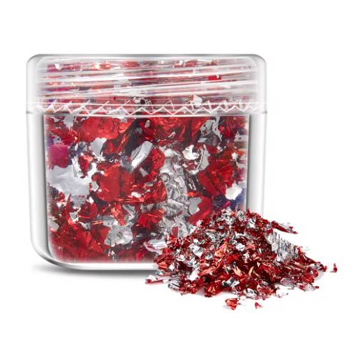 Foto - Scrapbooking dekorativní vločky z metalické fólie - Červeno stříbrná, JB30