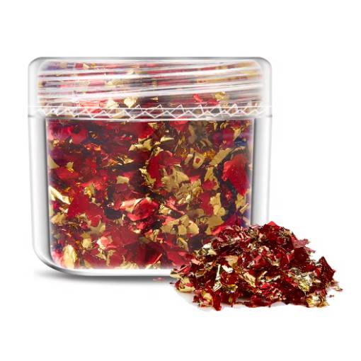 Foto - Scrapbooking dekorativní vločky z metalické fólie - Červeno zlatá, JB27