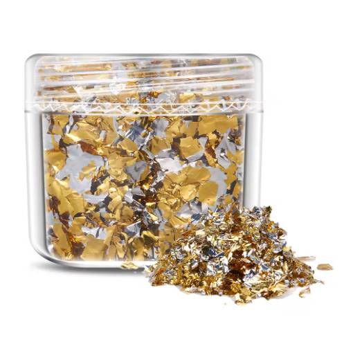 Foto - Scrapbooking dekorativní vločky z metalické fólie - Zlato stříbrná, JB28